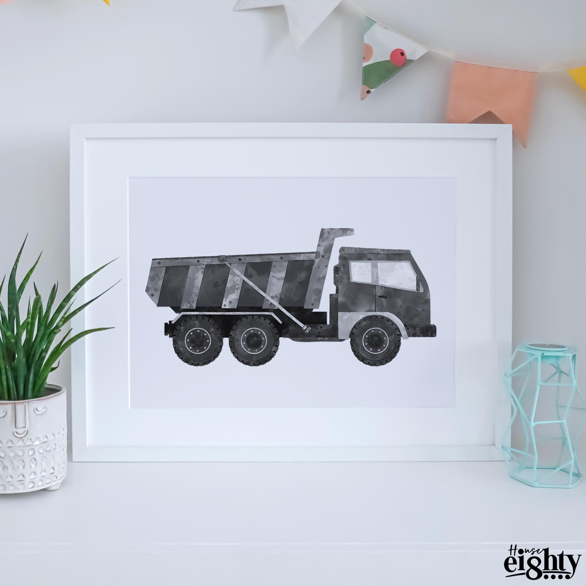 Black & White Dumper Truck Art Print