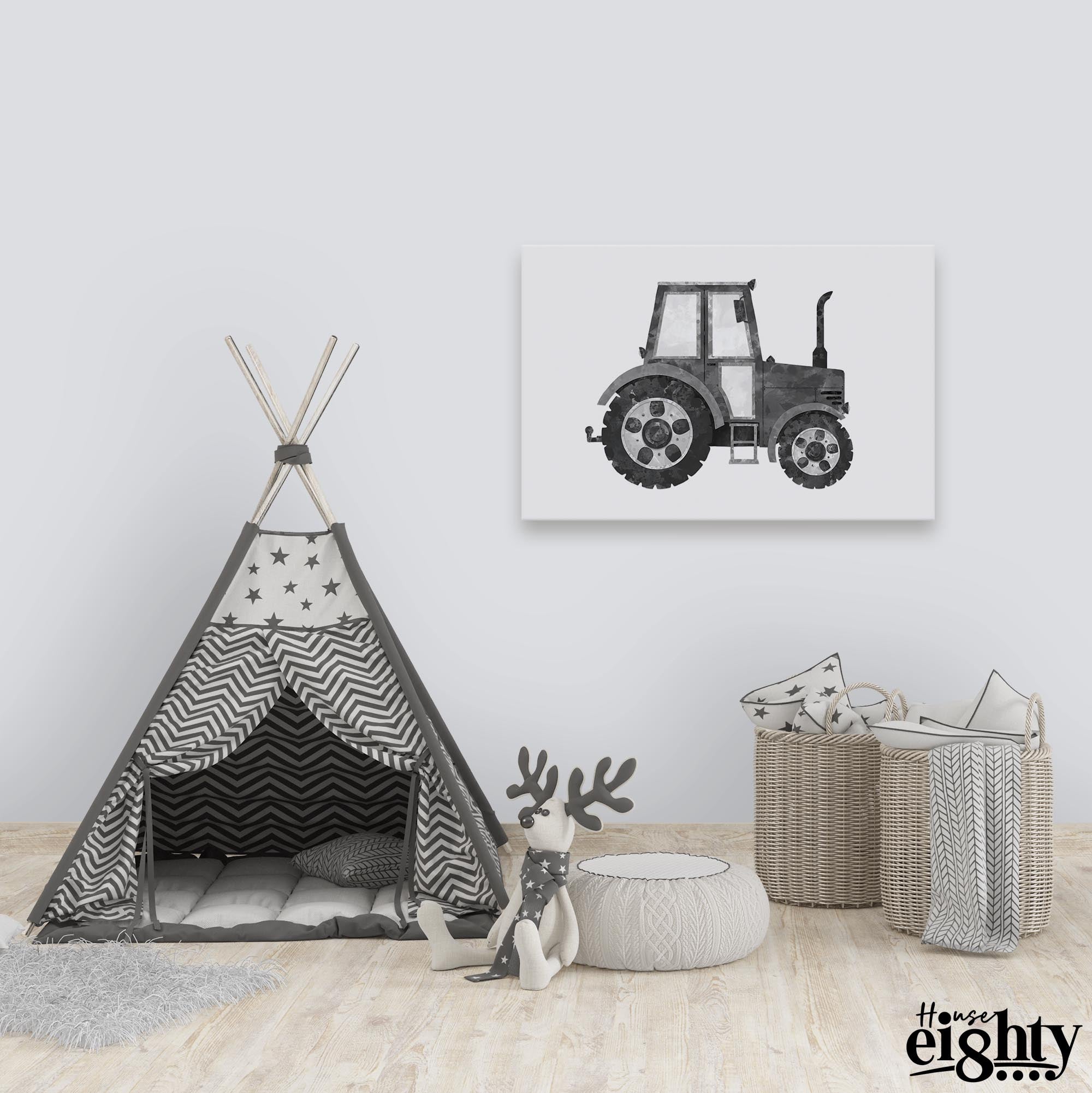 Black & White Tractor Canvas Print